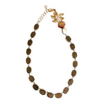 Dolce & Gabbana Red Rose Green Crystal Gold-Tone Chain Necklace with gold links and floral motif