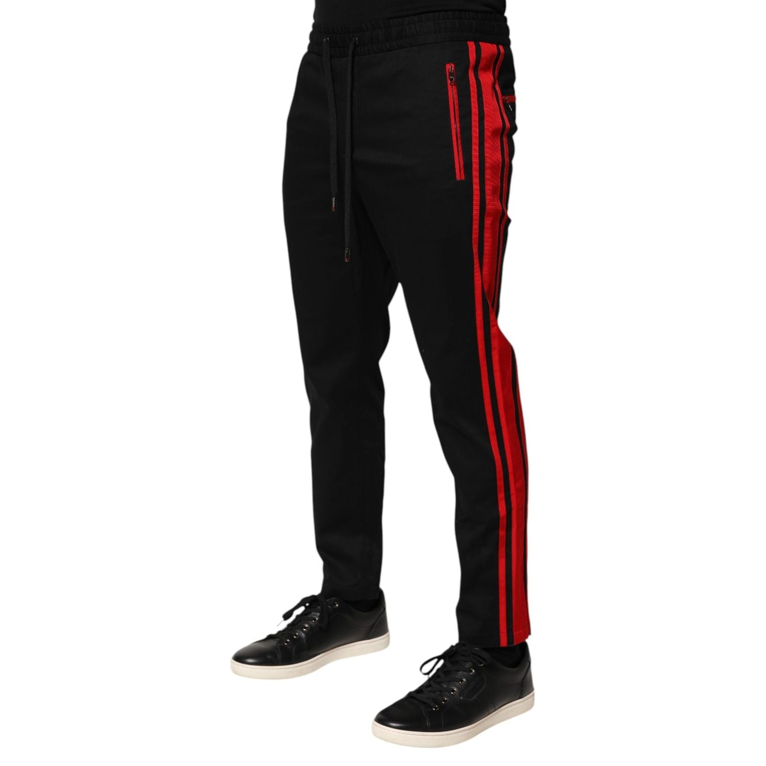 Dolce & Gabbana Red Stripe Cotton Logo Jogger Sweatpants Pants