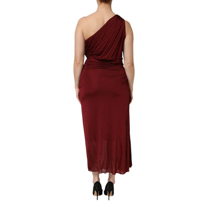 Dolce & Gabbana Red Viscose Fitted One Shoulder Midi Dress