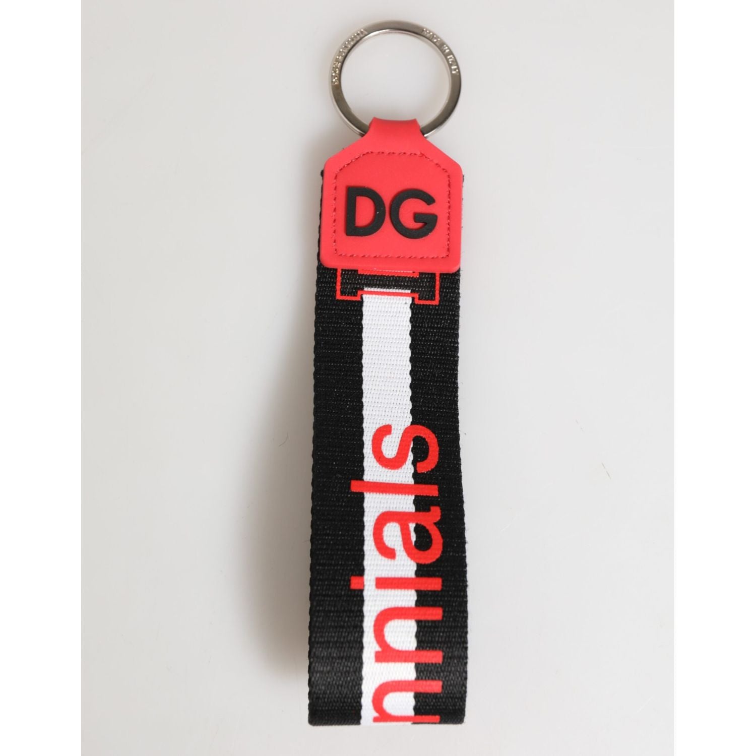 Dolce & Gabbana Red White DG Logo Polyester Brass Holder Keychain Keyring