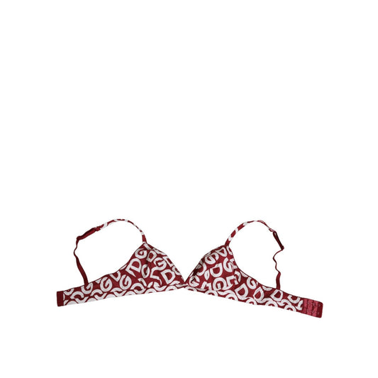 Dolce & Gabbana Red White Logo Mania Soft Cup Bra Underwear with bold pattern, light support, and contemporary design.