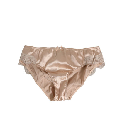 Dolce & Gabbana Rosy Beige Silk Satin Lace Trim Panty Underwear