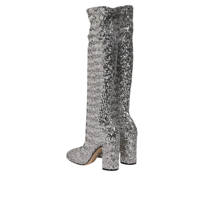 Dolce & Gabbana Shoes Silver Sequins Glitter High Heel Boot Shoes