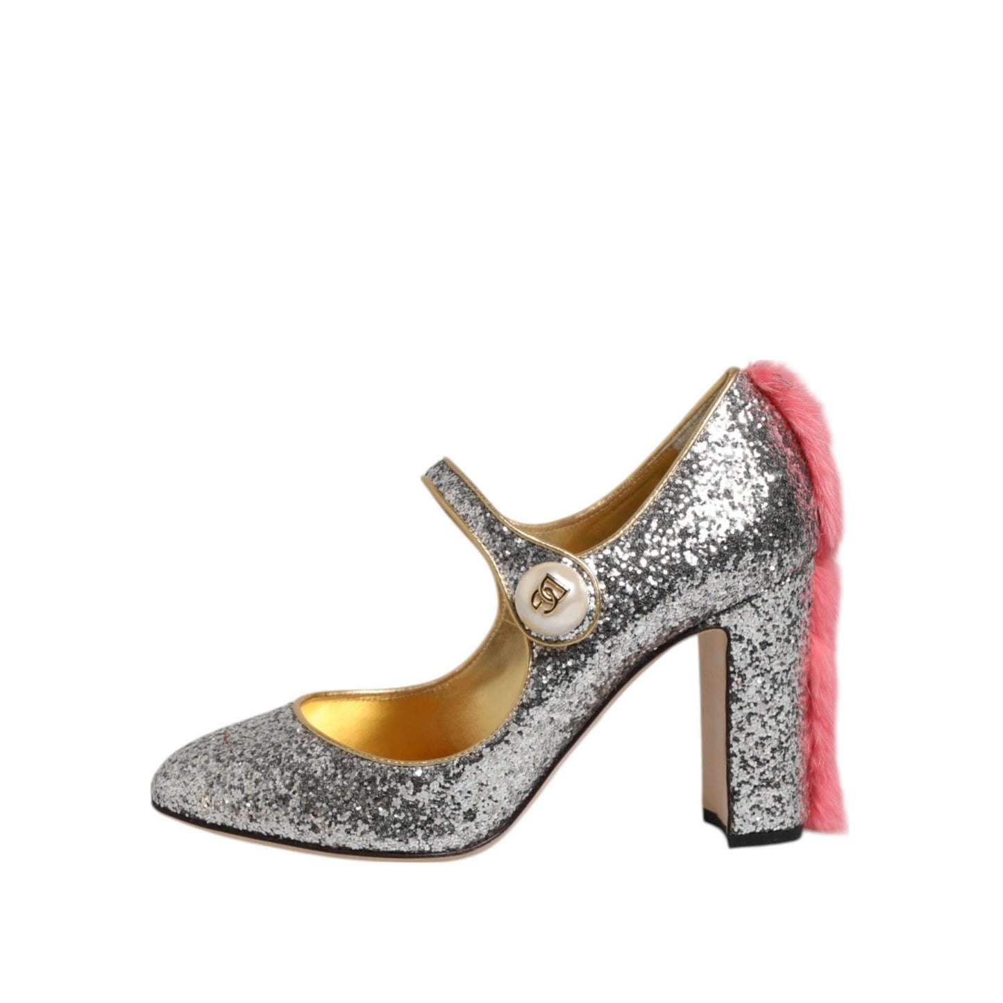 Dolce & Gabbana Silver Glitter Mink Fur VALLY Pumps Shoes