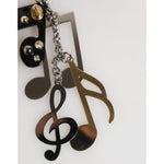 Dolce & Gabbana Silver Musical Note Key Holder Keychain Bag Charm Keyring in shiny silver finish with logo engraving and clasp.