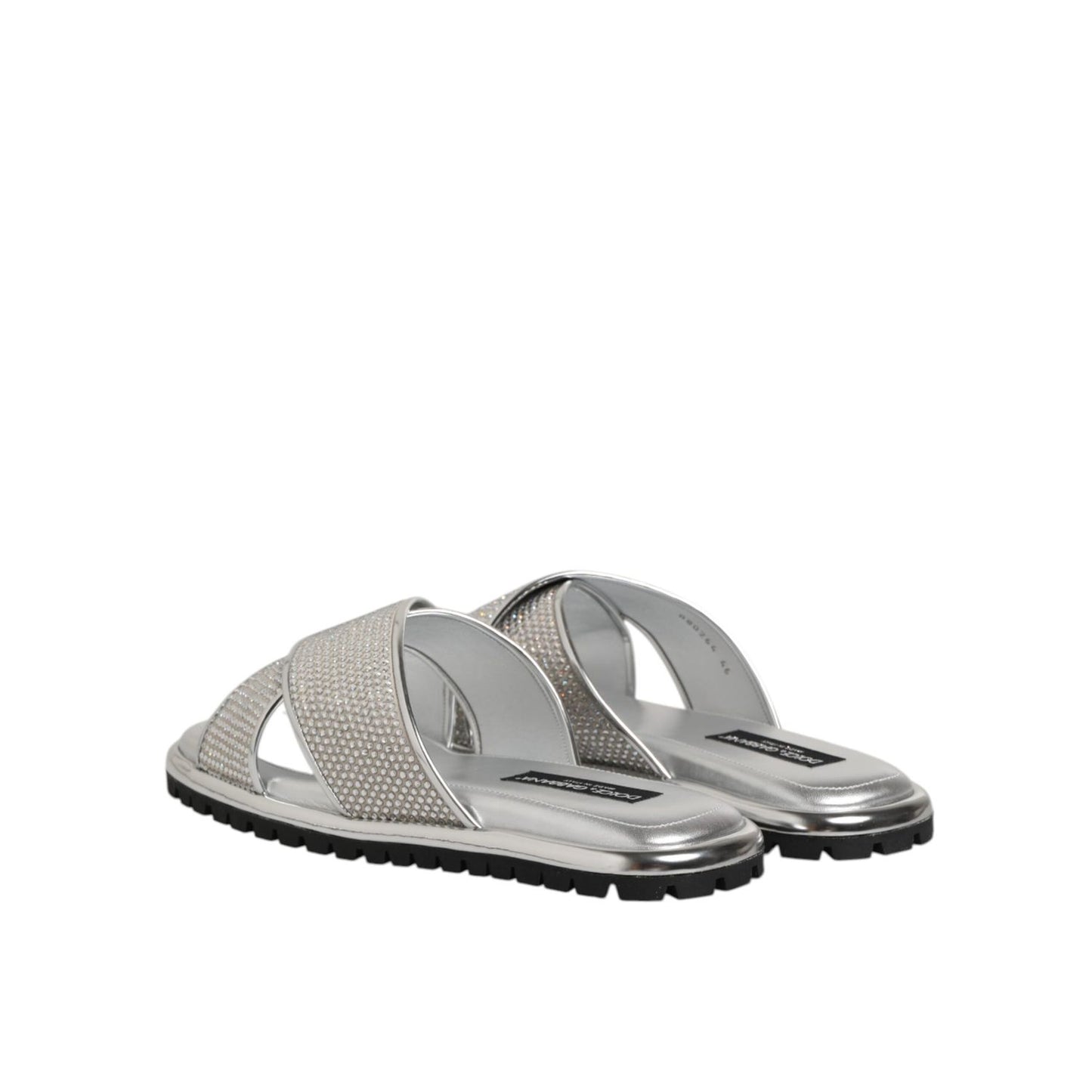 Dolce & Gabbana Silver Strass Slides Flats Slippers Shoes
