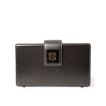 Dolce & Gabbana Steel Gray Leather Box Shape Shoulder Gold DG Logo Plaque Bag front view.