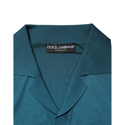 Dolce & Gabbana Teal Blue Silk Collar Short Sleeve Polo T-shirt