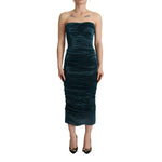 Dolce & Gabbana Turquoise Bustier Bodice Draped Midi Dress