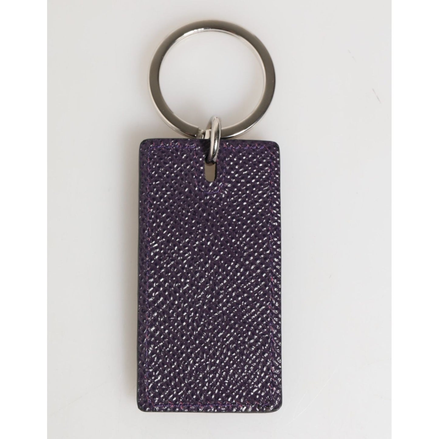 Dolce & Gabbana Violet Leather Logo Metal Ring Men Keychain Keyring with silver detailing, perfect for gifting or daily use.