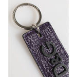 Dolce & Gabbana Violet Leather Logo Metal Ring Men Keychain Keyring with silver metal engraving, made in Italy.