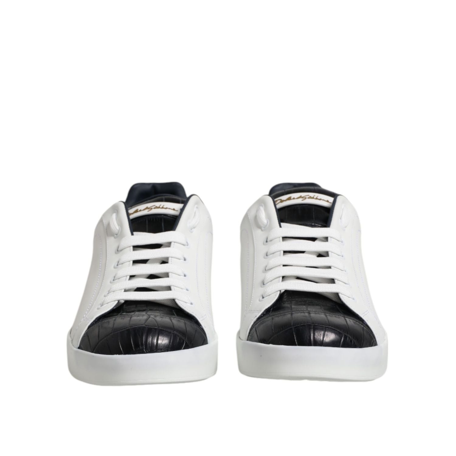 Dolce & Gabbana White Black Leather Portofino Sneaker Shoes