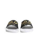 Dolce & Gabbana White Black Leather Sandals Beachwear Shoes