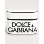 Dolce & Gabbana White Black Rubber Logo Embossed Accessory Airpods Case in durable rubber with embossed DG branding.