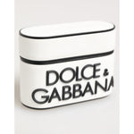 Dolce & Gabbana White Black Rubber Logo Embossed Accessory Airpods Case with embossed DG logo in durable rubber material