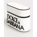 Dolce & Gabbana White Black Rubber Logo Embossed Accessory Airpods Case with embossed DG branding.