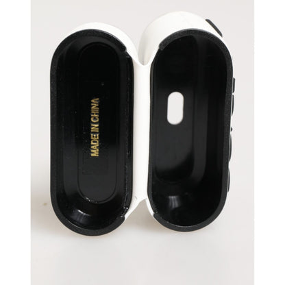 Dolce & Gabbana White Black Rubber Logo Embossed Accessory Airpods Case
