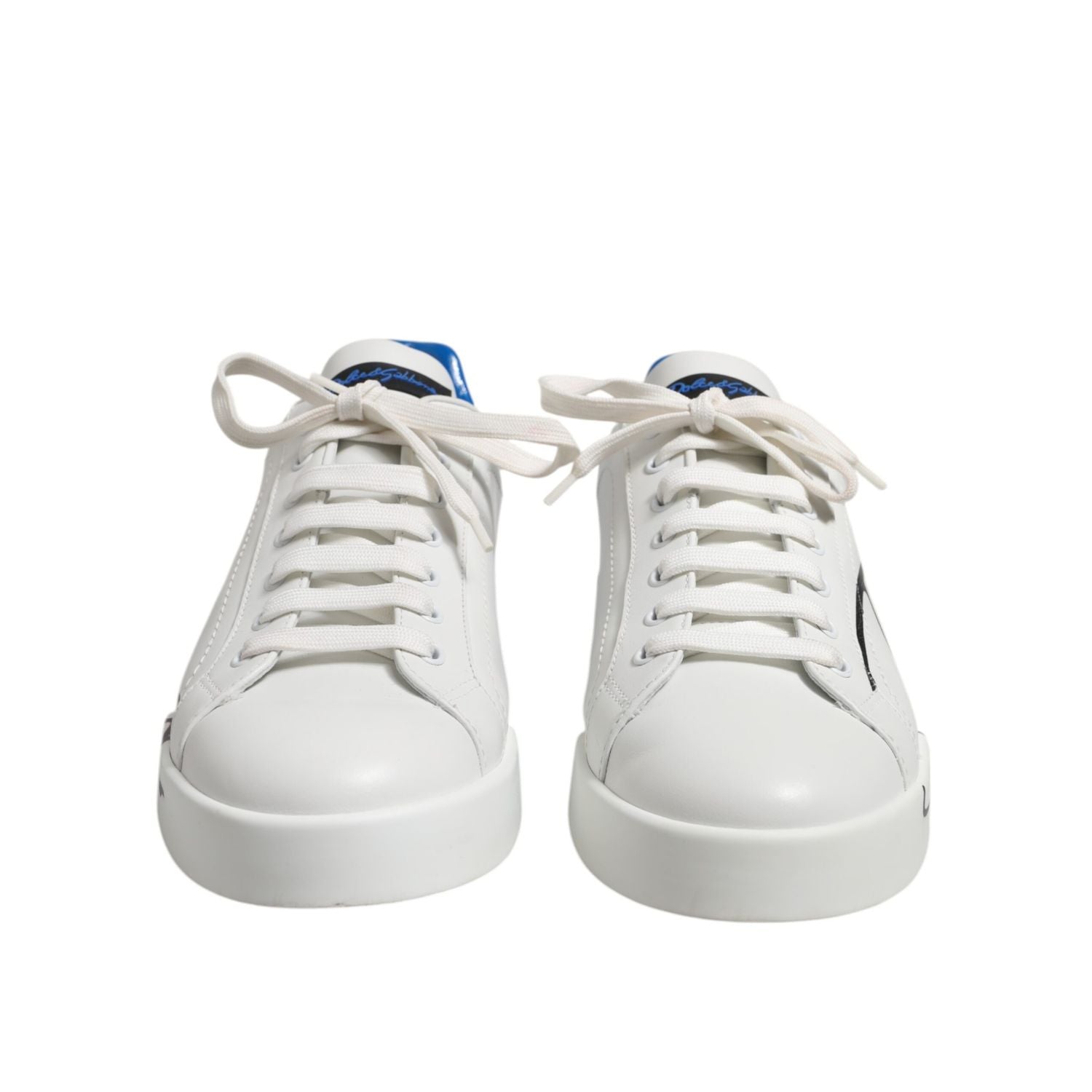 Dolce & Gabbana White Blue Low Top Leather Sneakers Shoes