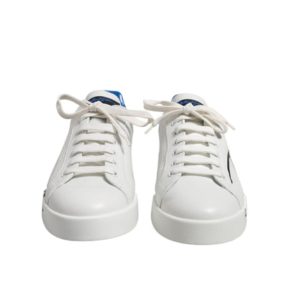 Dolce & Gabbana White Blue Low Top Leather Sneakers Shoes