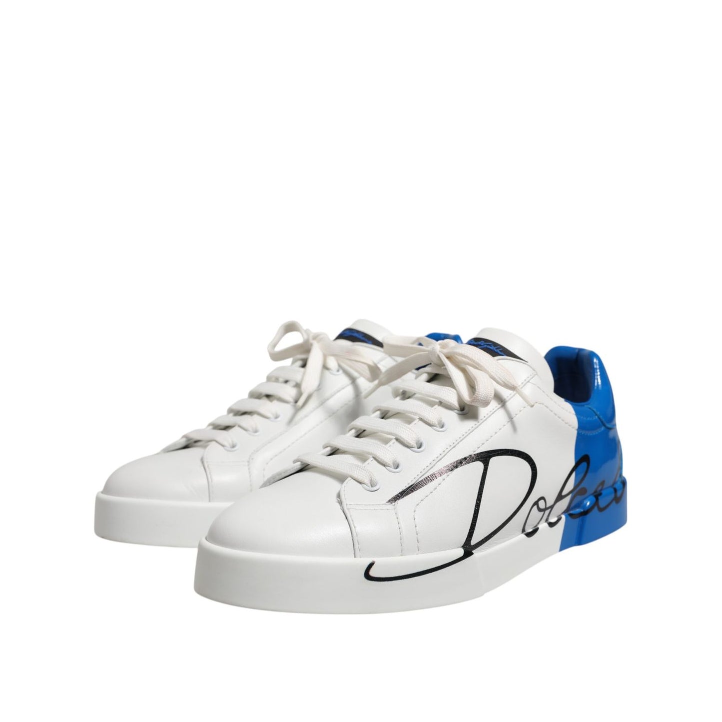 Dolce & Gabbana White Blue Low Top Leather Sneakers Shoes
