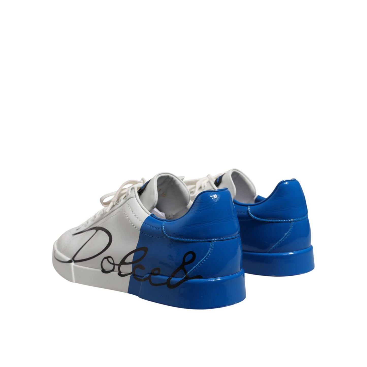 Dolce & Gabbana White Blue Low Top Leather Sneakers Shoes