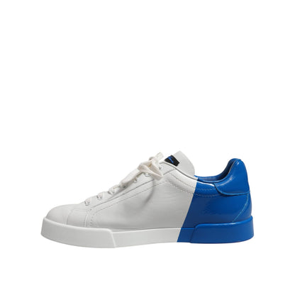 Dolce & Gabbana White Blue Low Top Leather Sneakers Shoes