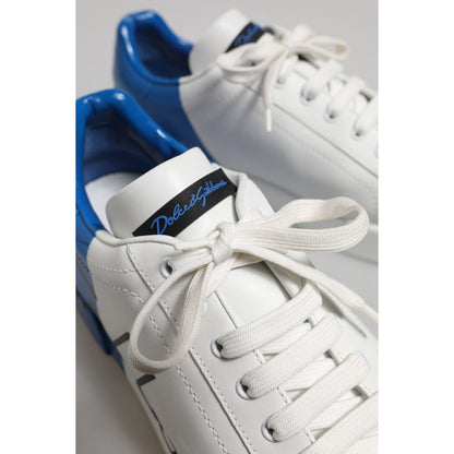 Dolce & Gabbana White Blue Low Top Leather Sneakers Shoes