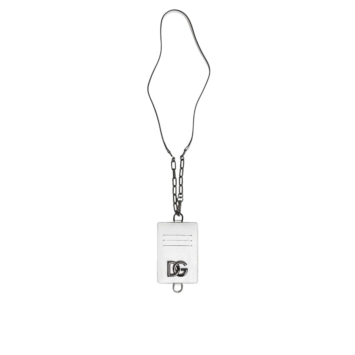 Dolce & Gabbana White Calf Leather Lanyard Logo Card Holder Wallet