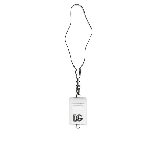 Dolce & Gabbana White Calf Leather Lanyard Logo Card Holder Wallet