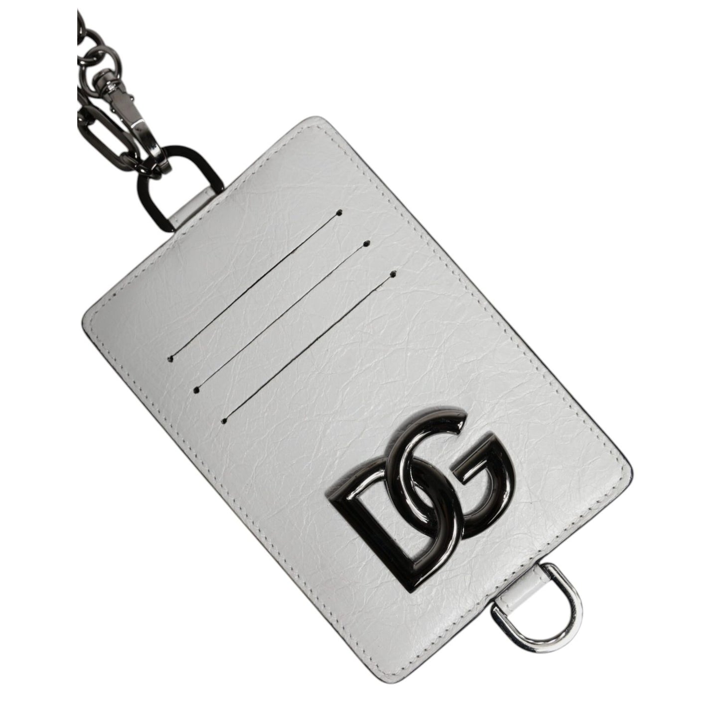 Dolce & Gabbana White Calf Leather Lanyard Logo Card Holder Wallet