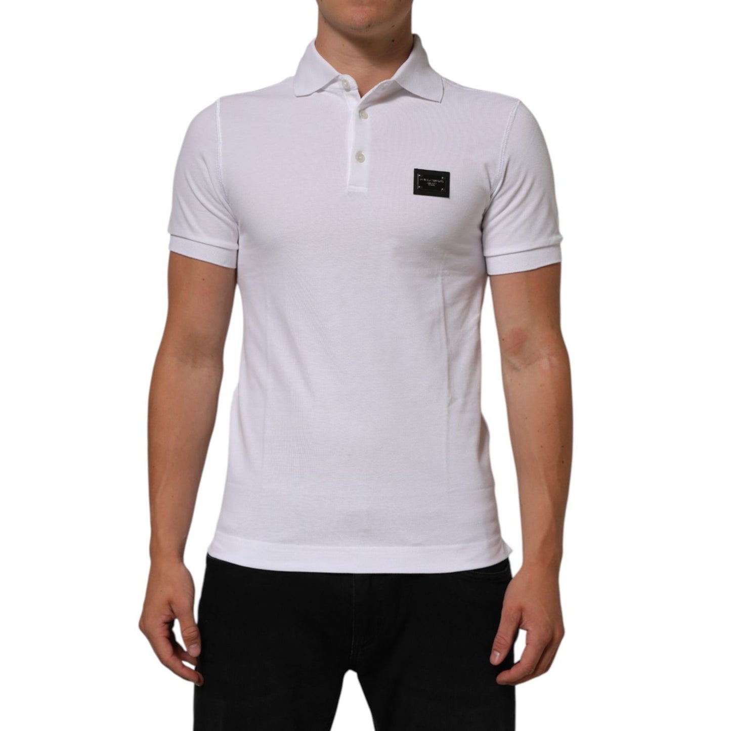 Dolce & Gabbana White Collared Short Sleeves Polo Men T-shirt with logo plaque, button closure, and high-quality cotton material.