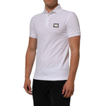 Dolce & Gabbana White Collared Short Sleeves Polo Men T-shirt with logo plaque, classic collar, made from high-quality cotton.