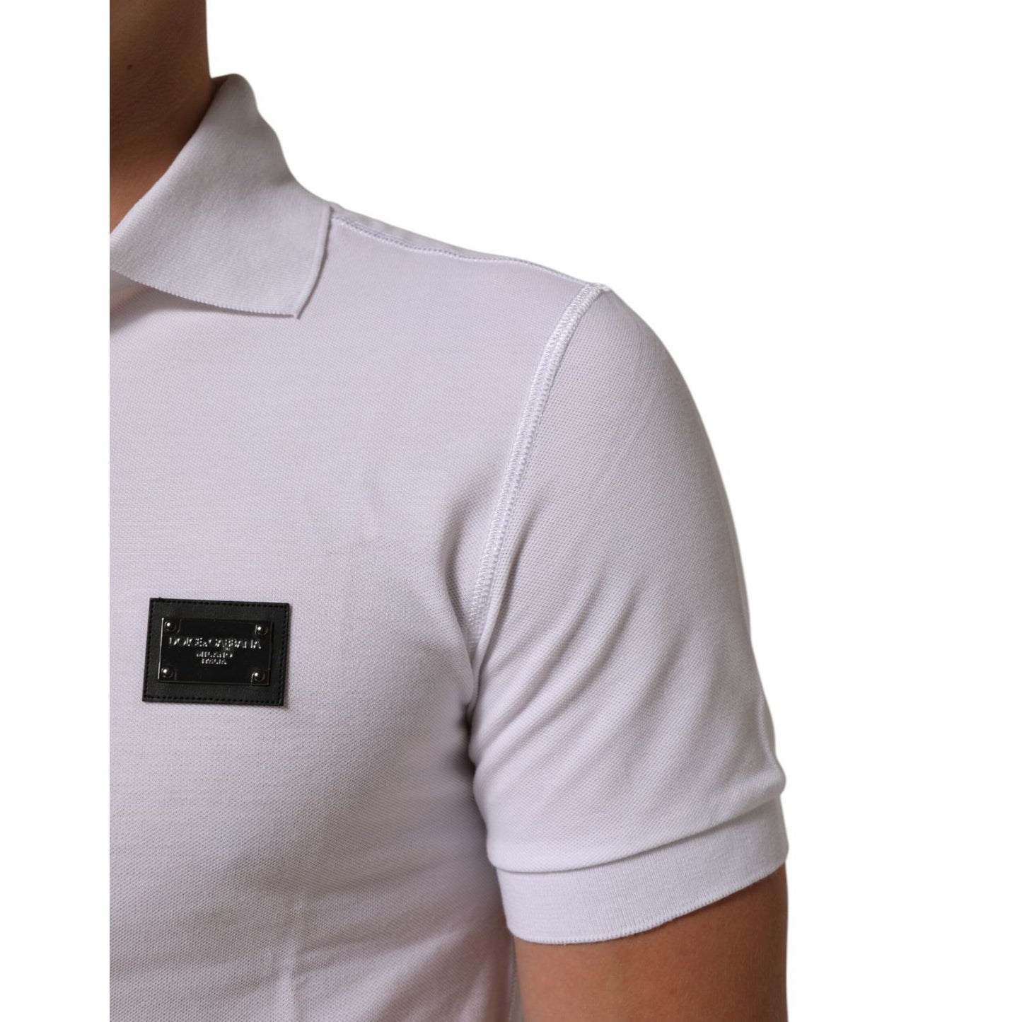 Dolce & Gabbana White Collared Short Sleeves Polo Men T-shirt with logo plaque, classic design, 100% cotton, regular fit, made in Italy