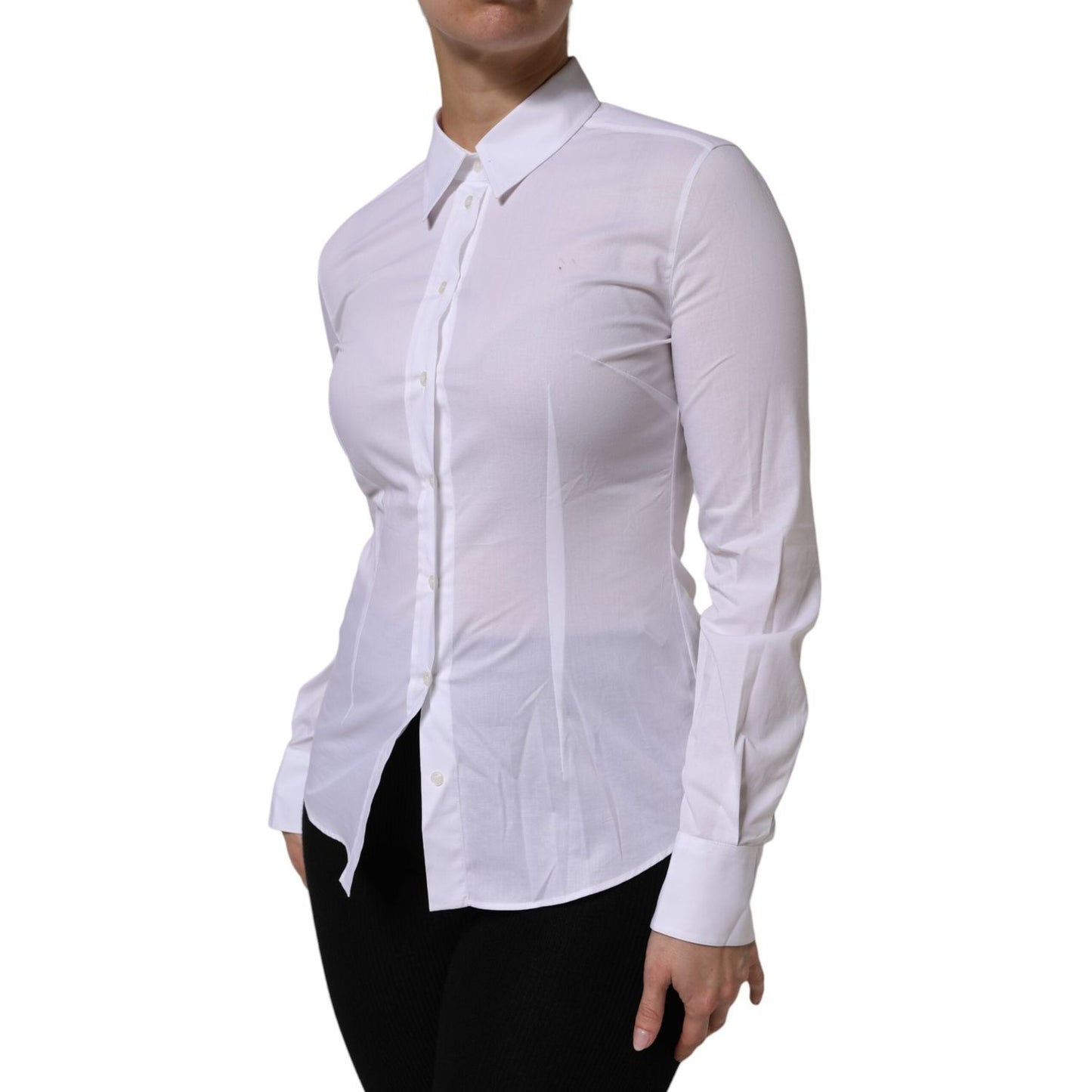 Dolce & Gabbana White Cotton Collared Long Sleeves Top Shirt TSH90567-40