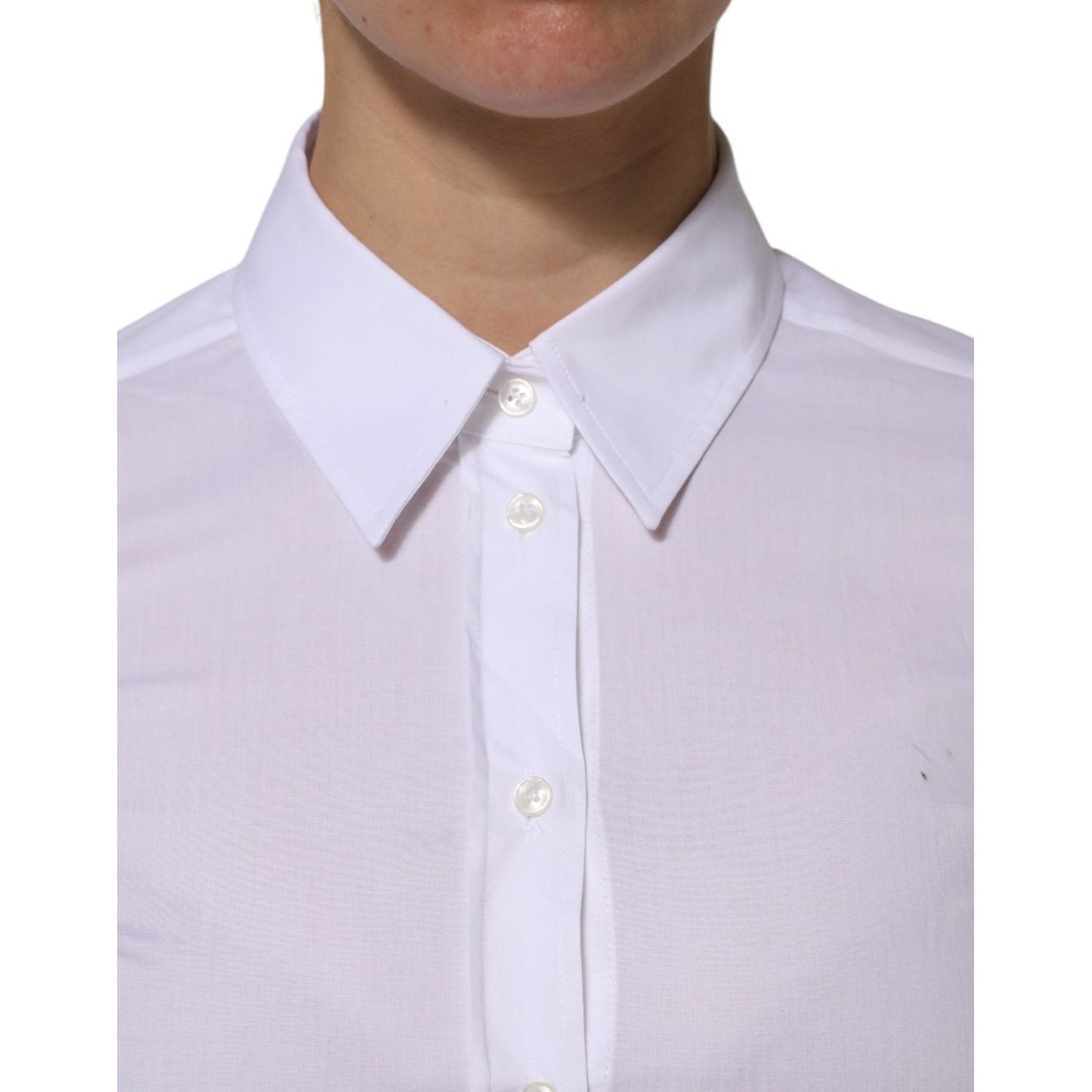 Dolce & Gabbana White Cotton Collared Long Sleeves Top Shirt TSH90567-40