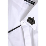 Dolce & Gabbana White Cotton Crown Collar GOLD Formal Shirt with embroidered crown patches, luxury craftsmanship.