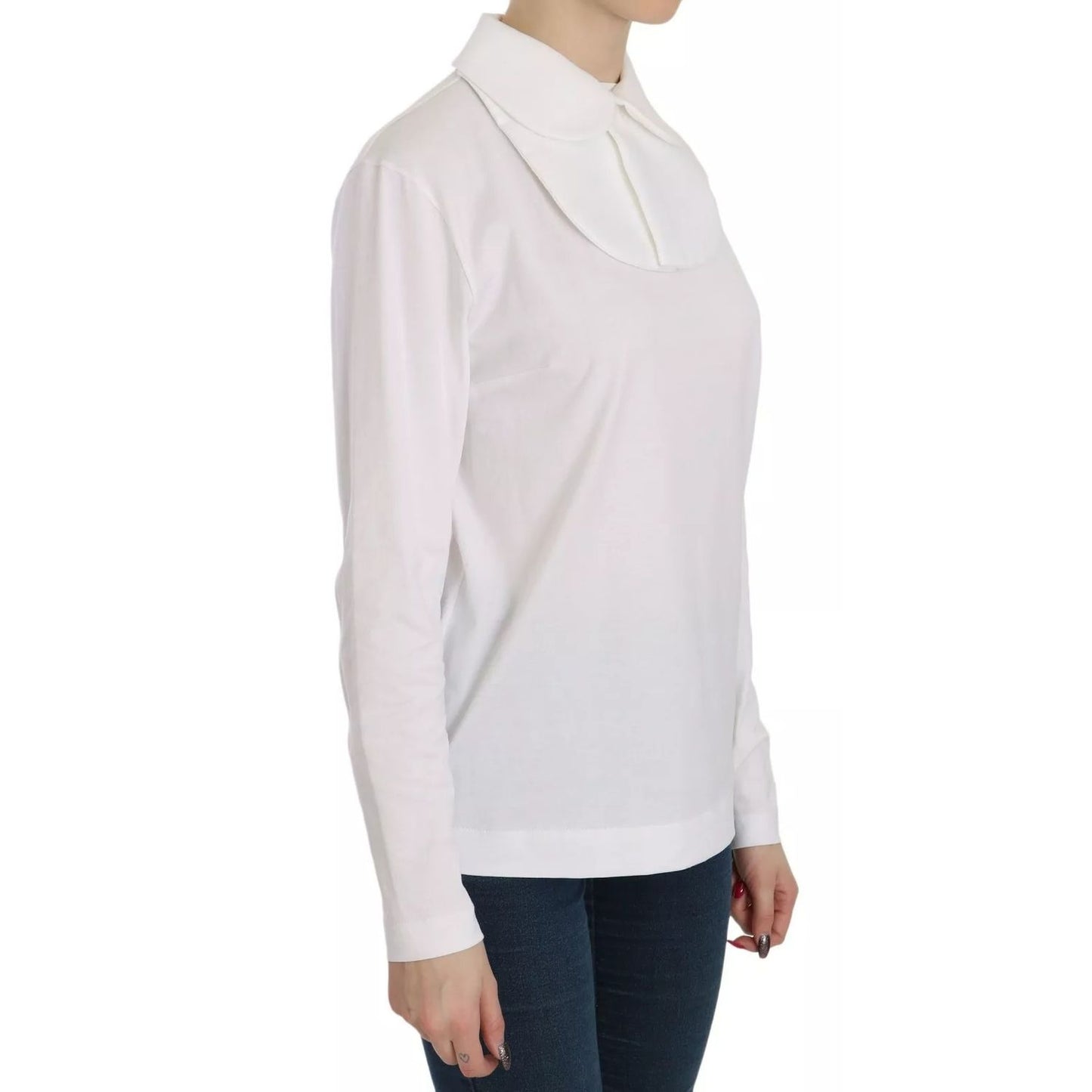 Dolce & Gabbana White Cotton Longsleeve Collared Blouse
