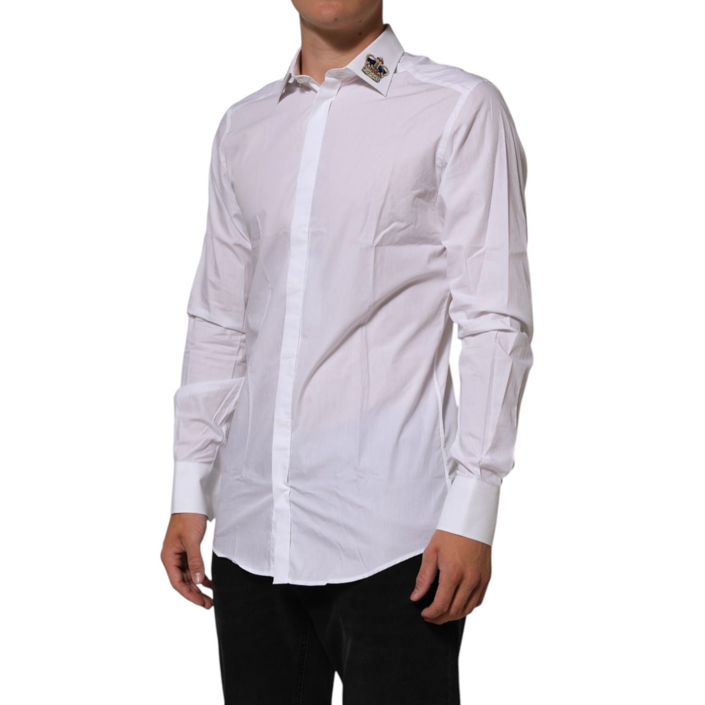 Dolce & Gabbana White Crown Collared GOLD Formal Dress Shirt