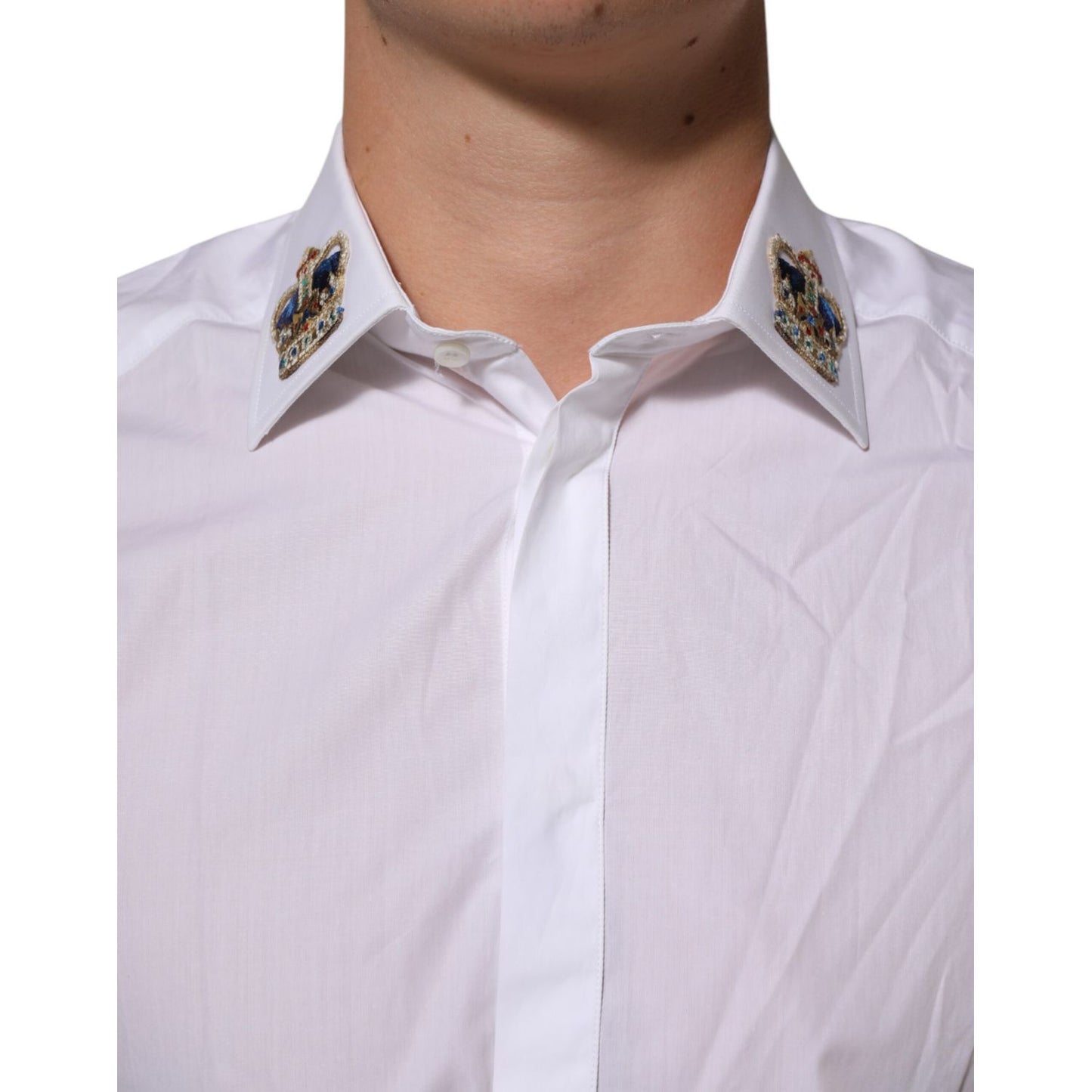 Dolce & Gabbana White Crown Collared GOLD Formal Dress Shirt