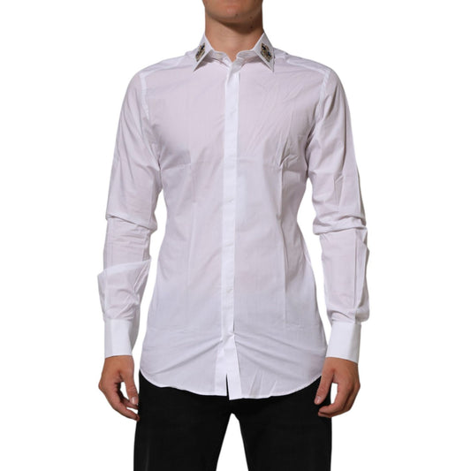 Dolce & Gabbana White Crown Collared GOLD Formal Dress Shirt