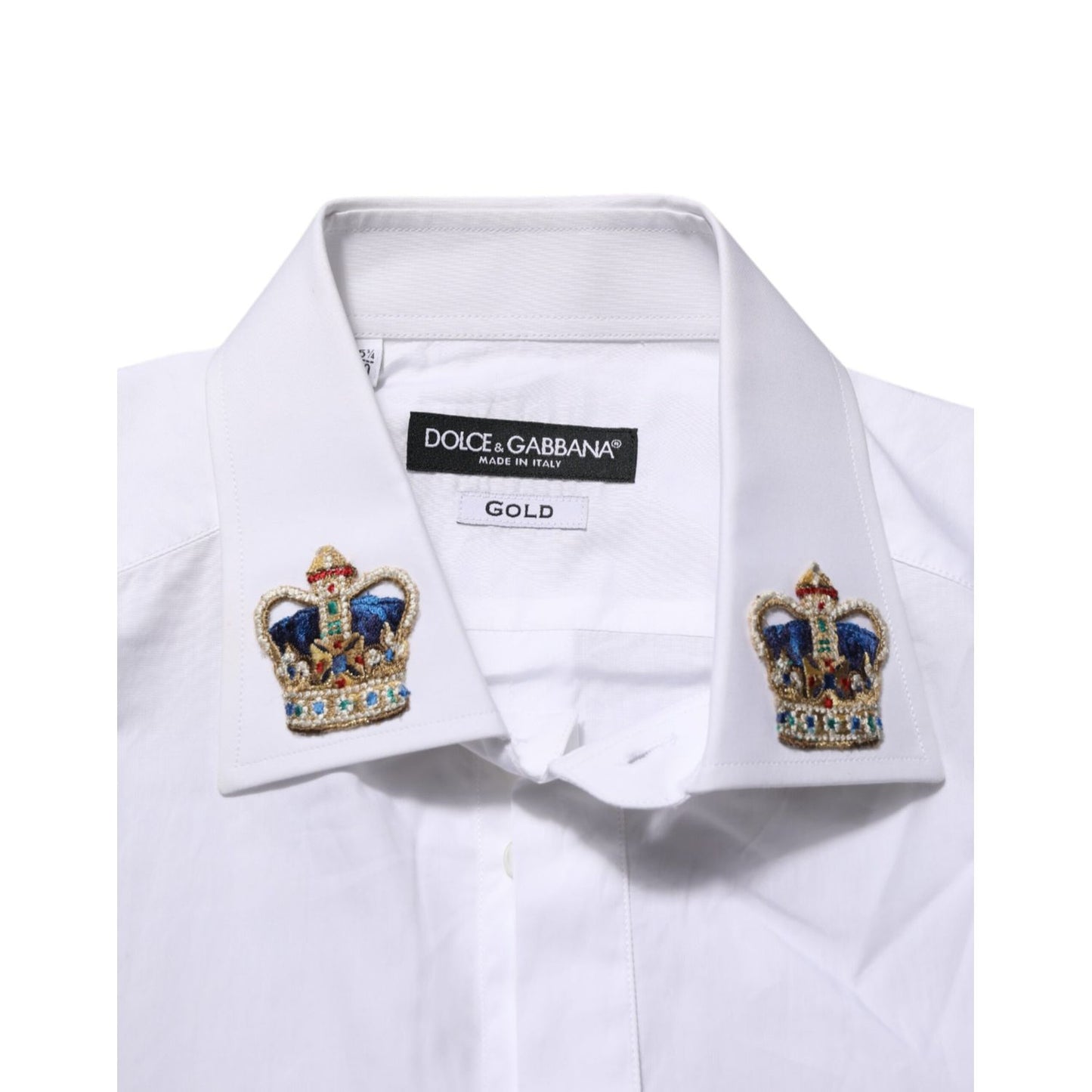 Dolce & Gabbana White Crown Collared GOLD Formal Dress Shirt