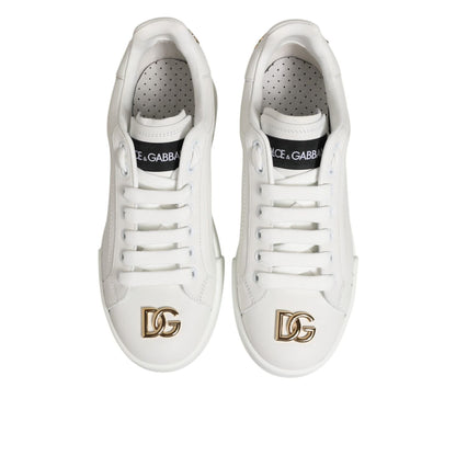 Dolce & Gabbana White DG Leather Low Top Sneakers Shoes