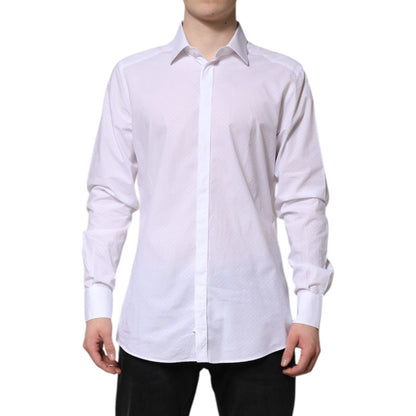 Dolce & Gabbana White GOLD Cotton Long Sleeves Formal Shirt, classic neck, slim fit, button closure, 100% cotton, made in Italy.