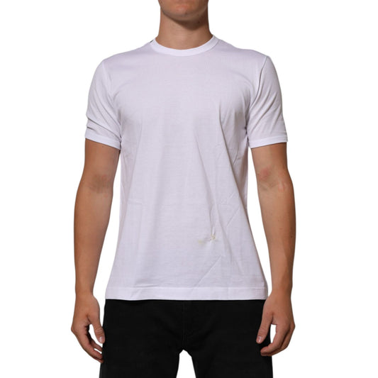 Dolce & Gabbana White Goodluck 2021 Cotton Crew Neck T-shirt with short sleeves and classic fit on model.