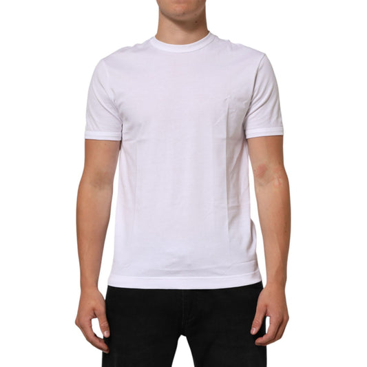 Dolce & Gabbana White Goodluck 2021 Cotton Crew Neck T-shirt, classic style, modeled by man, features premium cotton material, short sleeves.
