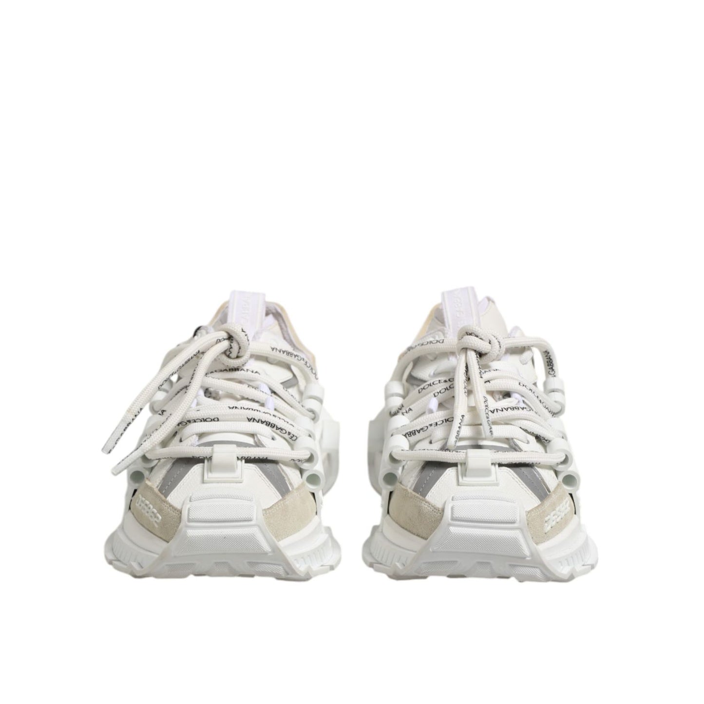 Dolce & Gabbana White Gray Low Top Space Sneakers Shoes front view with lace-up closure and logo details.