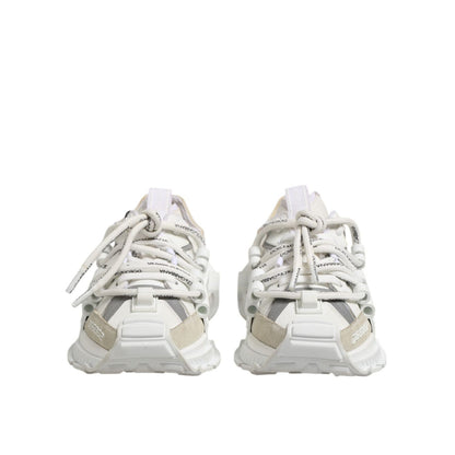 Dolce & Gabbana White Gray Low Top Space Sneakers Shoes front view with lace-up closure and logo details.