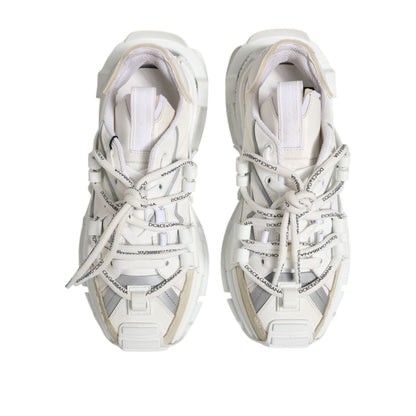 Dolce & Gabbana White Gray Low Top Space Sneakers Shoes with lace-up closure and logo details, made of polyester and lamb leather from Italy.
