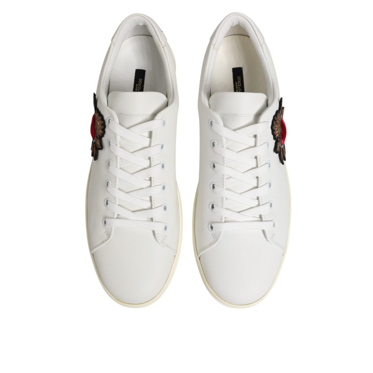 Dolce & Gabbana White Leather Sacre Heart Patch Sneakers  Shoes