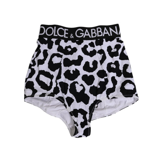 Dolce & Gabbana White Leopard Nylon High Waist Girdle Underwear in white and black with brand logo detailing